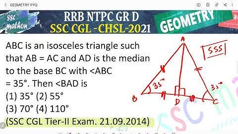 ABC is an isosceles triangle such that AB = AC and AD is the medianto the base BC with