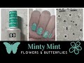 Watch me work | Natural Nails | DND Minty Mint  🍃 | Black &amp; White Decal | Flowers 🌸  &amp; Butterflies 🦋