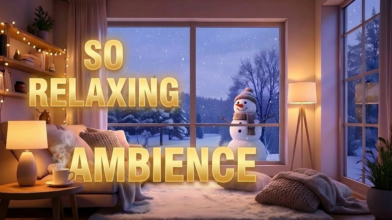 Snowy Evening Ambience ❄️ Peaceful Living Room with Soft Lights