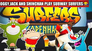 Oggy,Jack and Shin chan play Subway Surfers😂 | Funny Hindi gameplay😂😂 screenshot 5