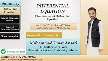 Classification of Ordinary Differential Equation | Muhammad Umar Ansari