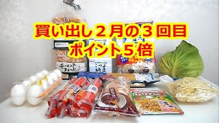 食料品の買い出し　２月の３回目　獲得ポイント５倍の日　お買い物券を使ってみました　#ポイント５倍　#食料品