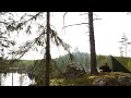 Solo Bushcraft - Stone Kingdom Hike - Fully Enclosed Tarp Setup with Floor in the Rain - Foraging