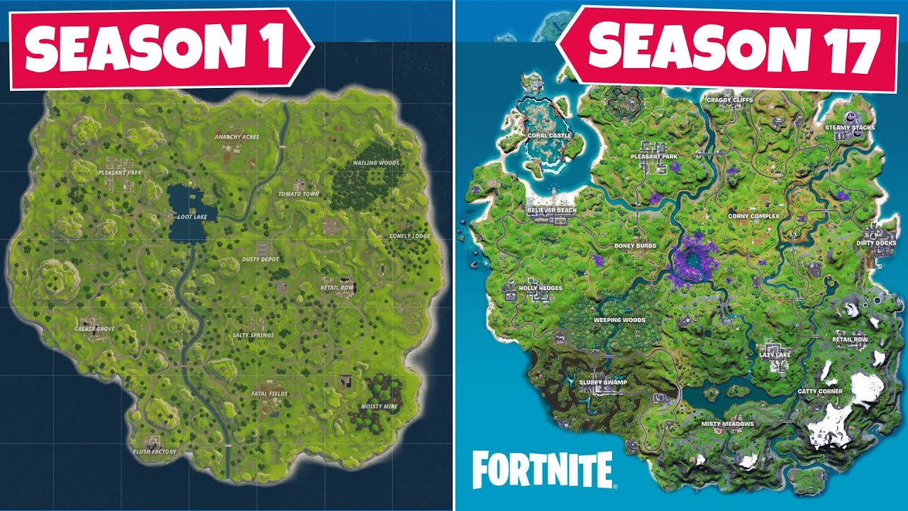 Evolution Of The Entire Fortnite Map Chapter 1 Season 1 Chapter 2 Season 7 Youtube
