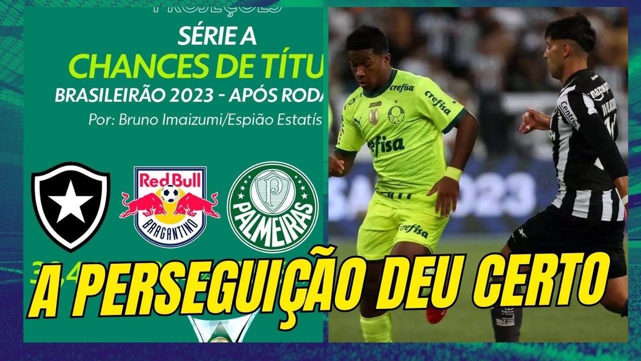 As chances de título brasileiro de Palmeiras, Botafogo, Bragantino