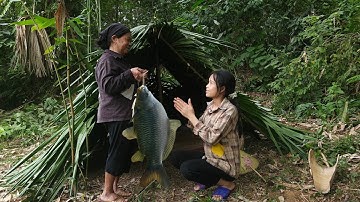 Homeless girl and homeless old lady build temporary house