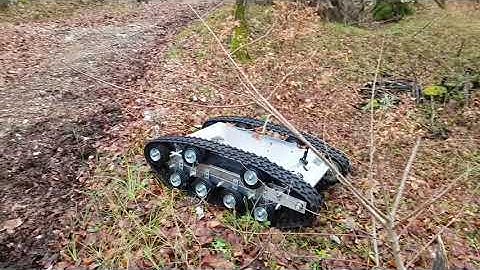 RC Tank Rubber tracked robotic platform in forest 2