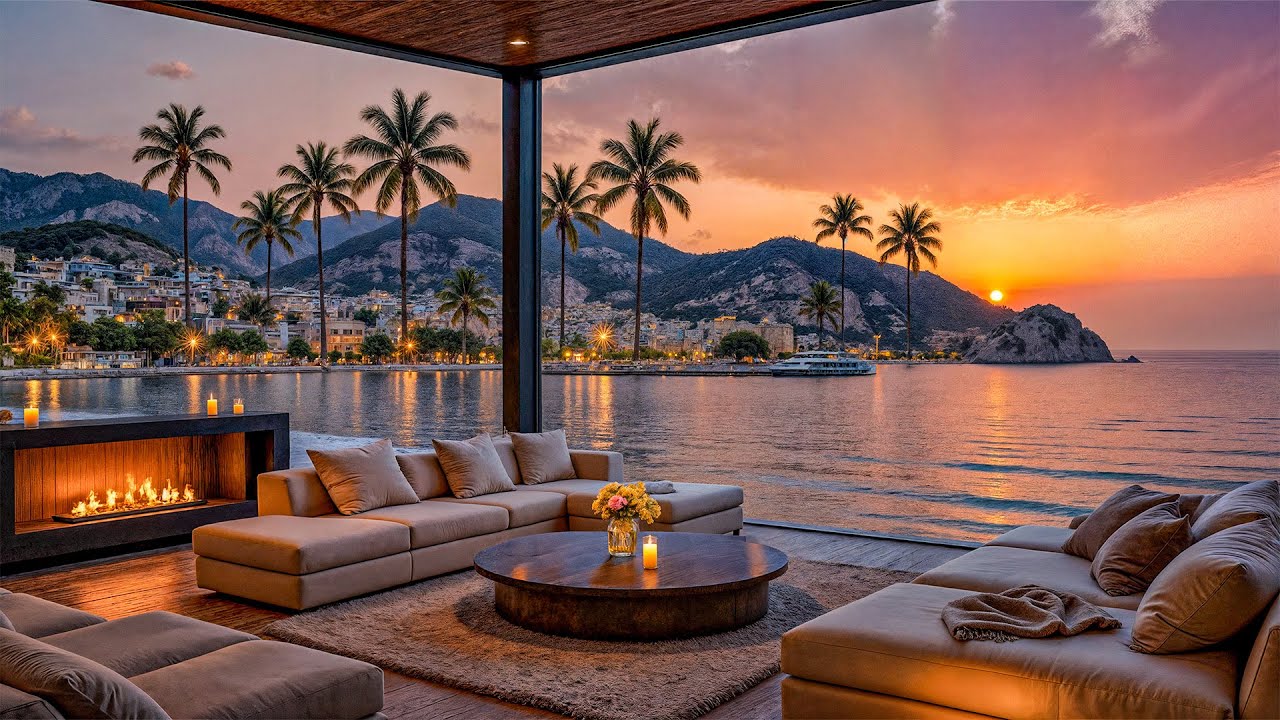 Mellow Bossa Nova Jazz Seaside Lounge – Groovy Jazz Reflection Beneath The Sunset Ocean Sky