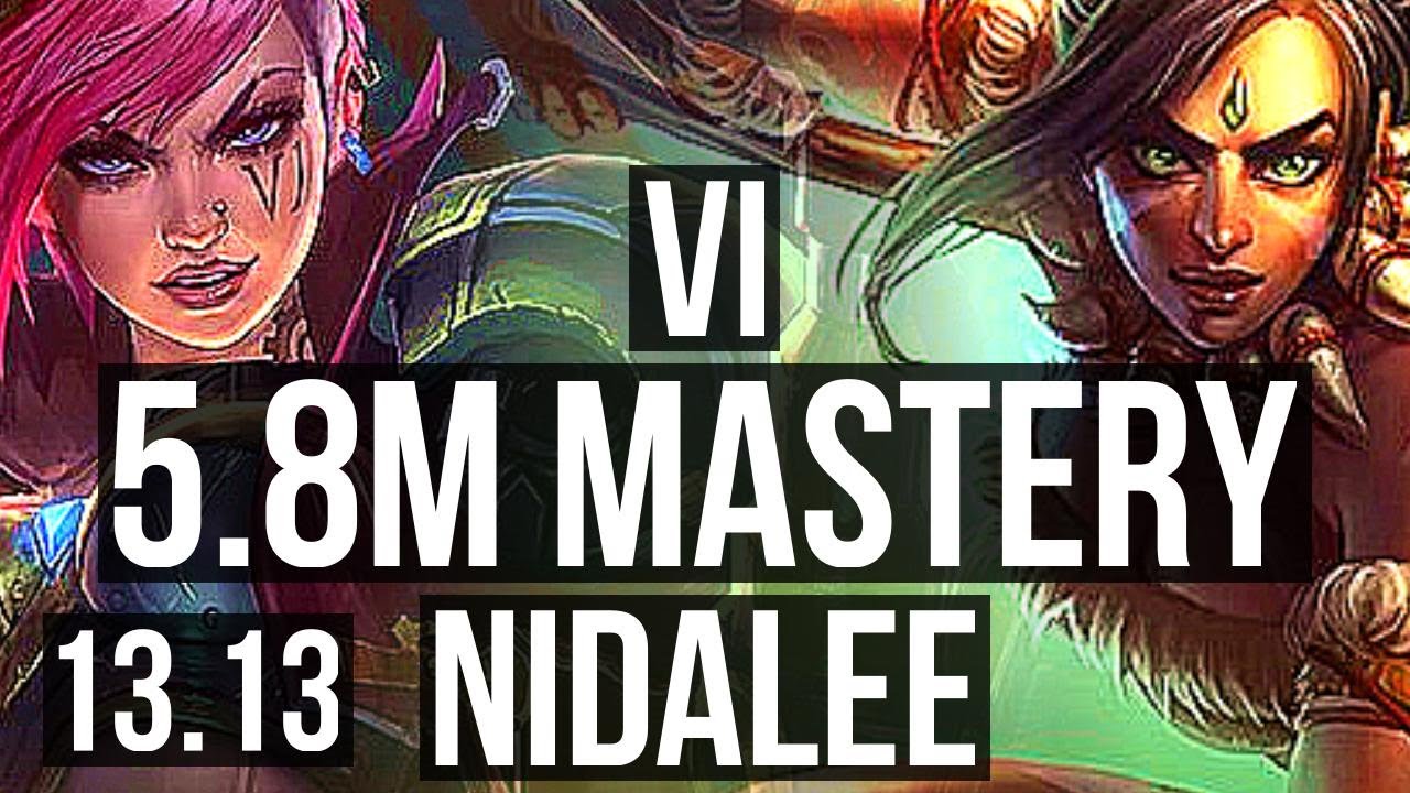 VI vs NIDALEE (JNG) | 5.8M mastery, 2000+ games, Legendary, 14/4/7 | KR Grandmaster | 13.13