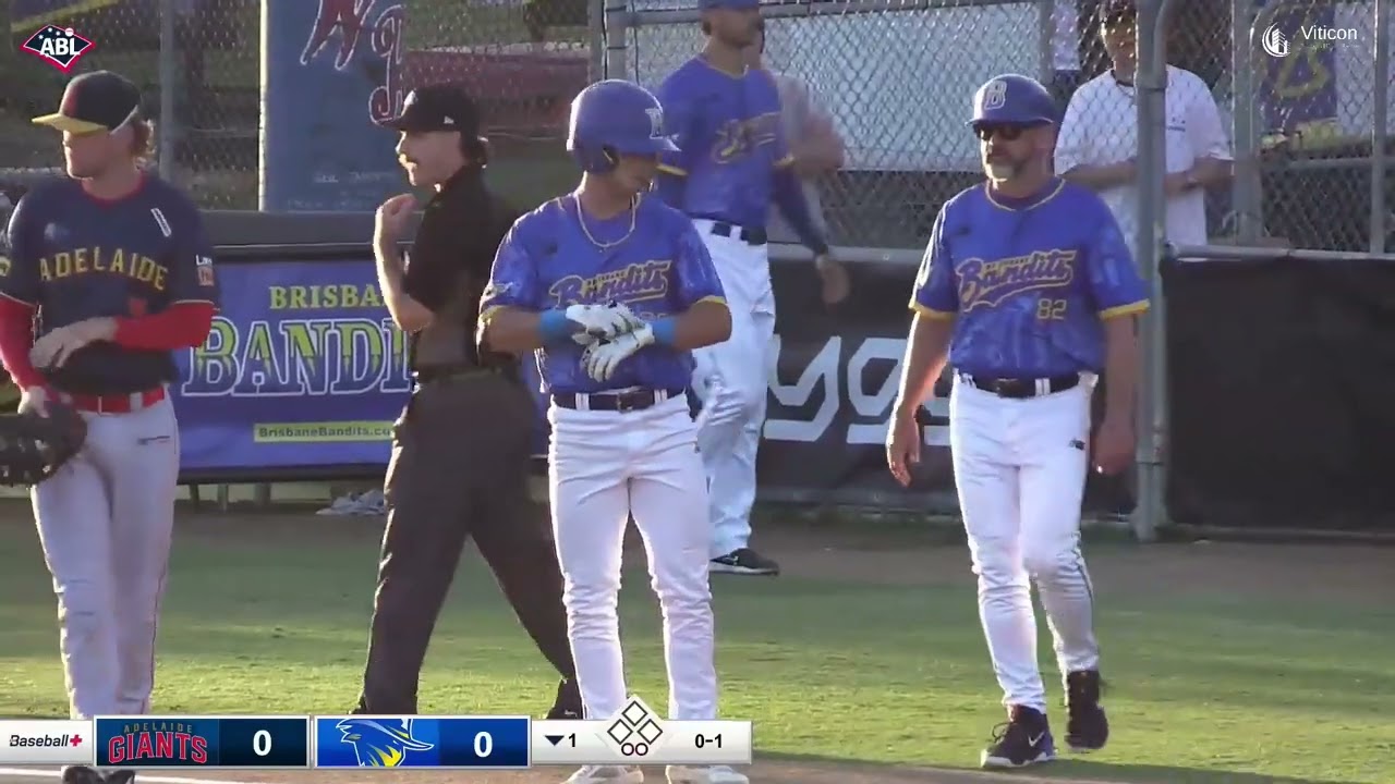 Dermot Fritsch goes deep for the Brisbane Bandits, his second hit of the day