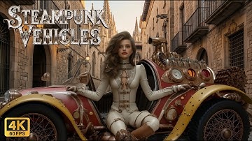 BRASS STREETS OF BARCELONA (Part 7 of Series) Epic Steampunk Retro Future Vehicles, AI Art, 4K