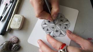 One Tangle Mandala - Greens tangle in a circle
