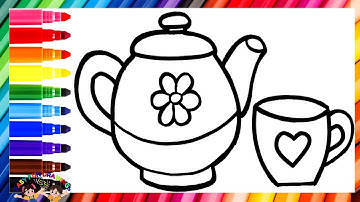 Draw and Color Teapot and Cup🎨☕🌈✨ Drawings for Kids