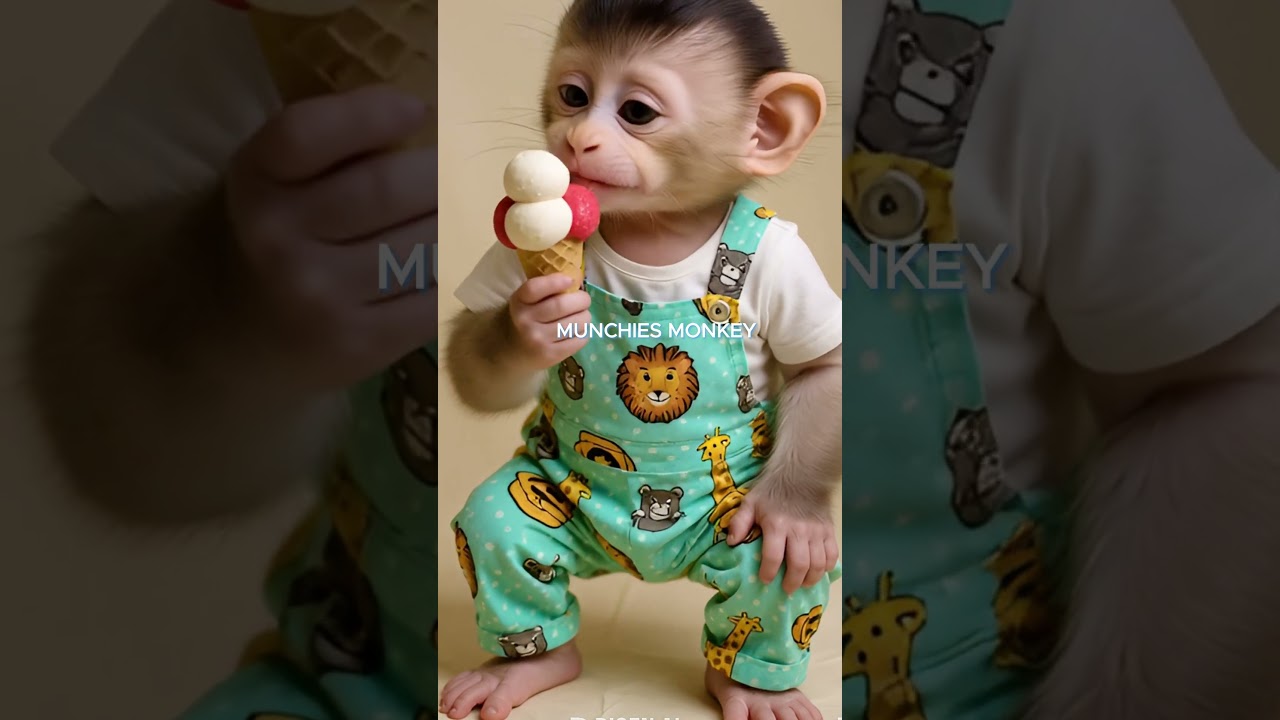 This baby monkey is eating ice cream 🍦🍨