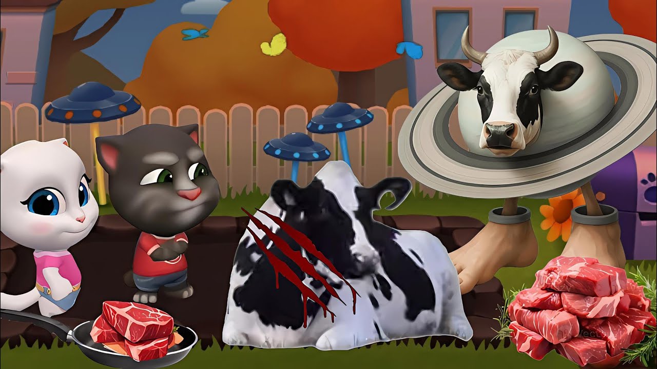 Tom Ginger Angela Potong Sapi Anomali Saturnita Lalu Memasak Dagingnya - My Talking Tom Friends 2