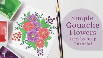 Easy Gouache flowers for beginners || Step by step Gouache painting for beginners
