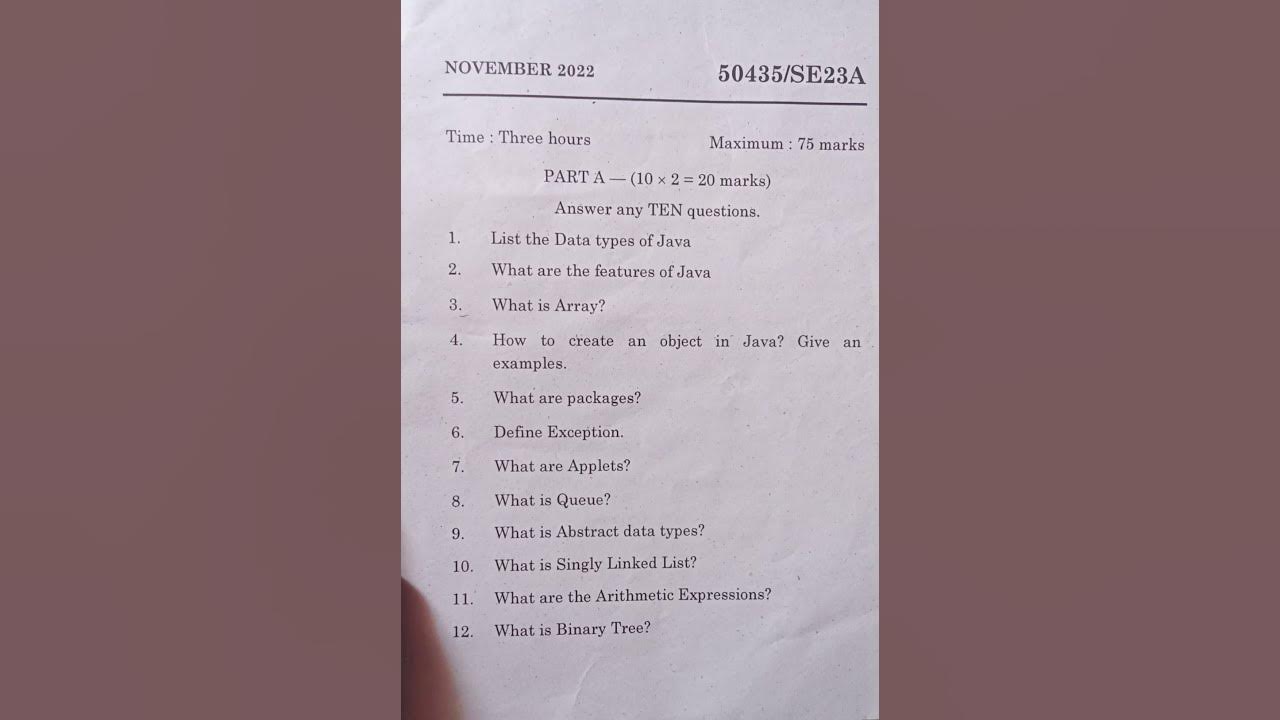 Madras university java question paper 2022 semester 3 youtube