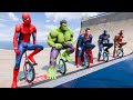 SUPERHEROES ON A FUNNY BIKE CHALLENGE - THE CHALLENGE OF USING A UNICYCLE