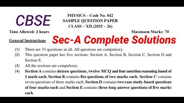 12-Physics ! CBSE Sample Paper ! 2025-26 ! Sec-A Fully Solved ! Solution of CBSE Sample Paper ! 