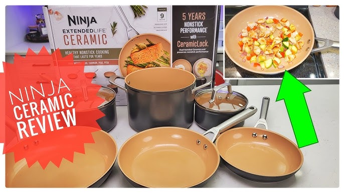 9 Piece Ceramic Cookware Pans Pots Set with Detachable Handle and