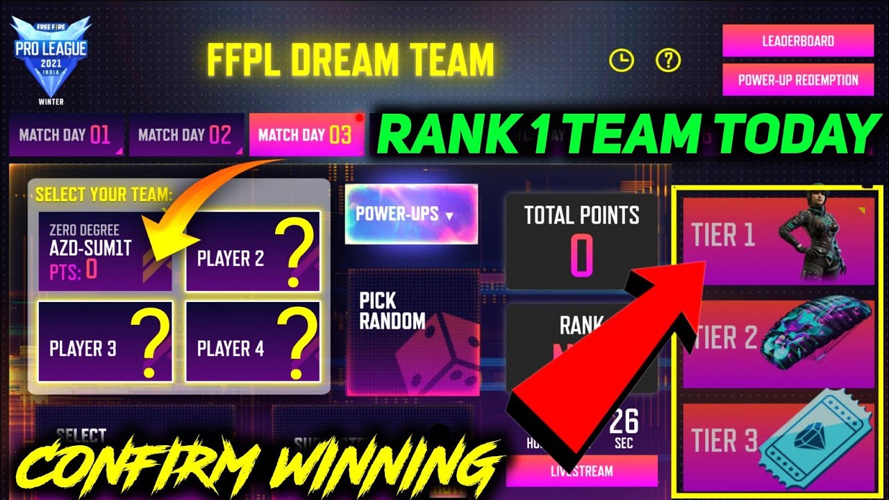 Today Best Dream Team FFPL / FFPL dream team challenge free fire/how to make FFPL dream team