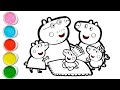 Cute peppa pig draw together, easy drawing, painting and Coloring drawing for kids and toddlers 🚸🎨
