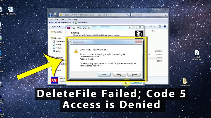 An error occurred while trying to replace the existing file DeleteFile failed code 5