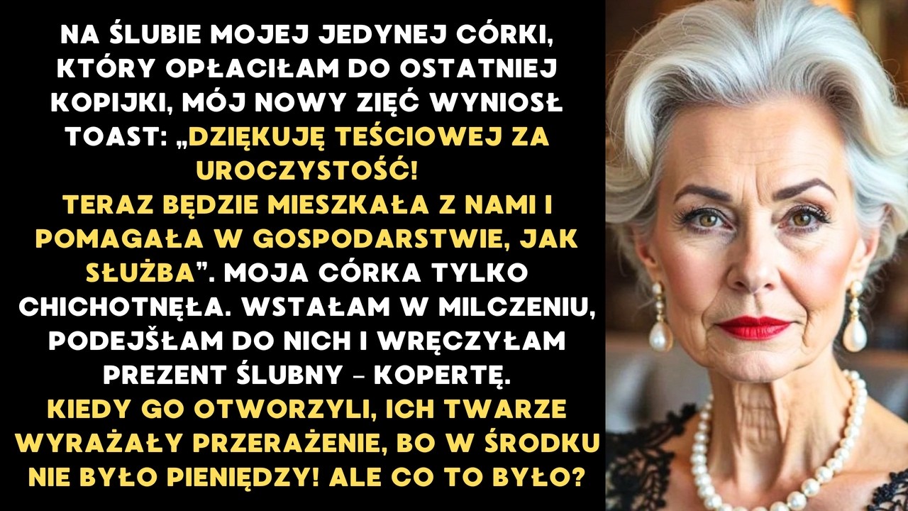 Na weselu córki zięć powiedział: „Teraz twoja matka jest służącą”. W milczeniu podałam im kopertę...