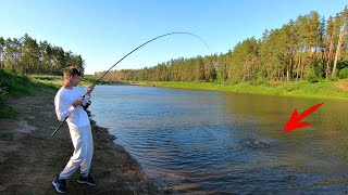 Сазан чуть не утянул сына в воду! С кормачками за карпом! Рыбалка на лесном озере!