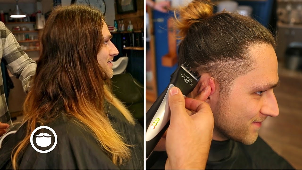 Long Hair with Taper Fade Barbershop Haircut - YouTube