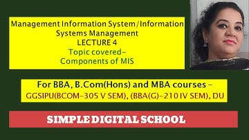 Components of MIS For BBA, MBA | MIS Lecture 4 for  BBA IV Sem, B.Com(H) V Sem, MBA-GGSIPU DU