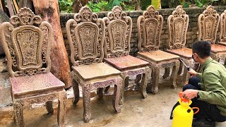 Making Exquisitely Carved Ebony Chairs // How to Bleach and Spray with PU paint For Ebony Chairs?