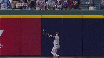 Blanco makes a great running grab at the wall