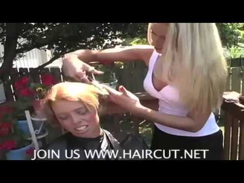 COMMERCIAL FREE OPEN AIR HAIR EMILY GETS A PIXIE FROM BLONDE STYLIST ASCHAUNTE DVD140 HAIRCUT.NET