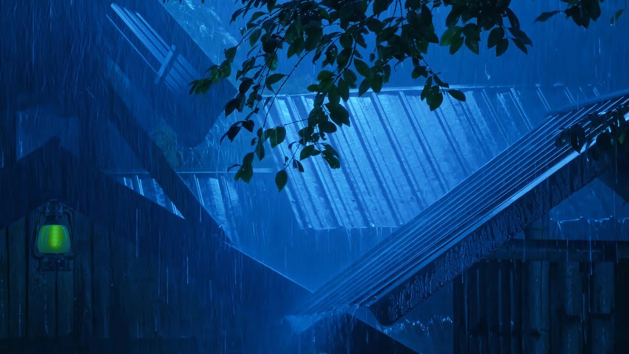 Sleep Immediately in Tin Tent | Dark Night Rain on Tin Roof for Insomnia Relief & Sleep