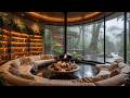 Rain Falls Softly Outside The Forest Cabin Smooth Jazz Piano Fireplace Ambience For Relaxation 