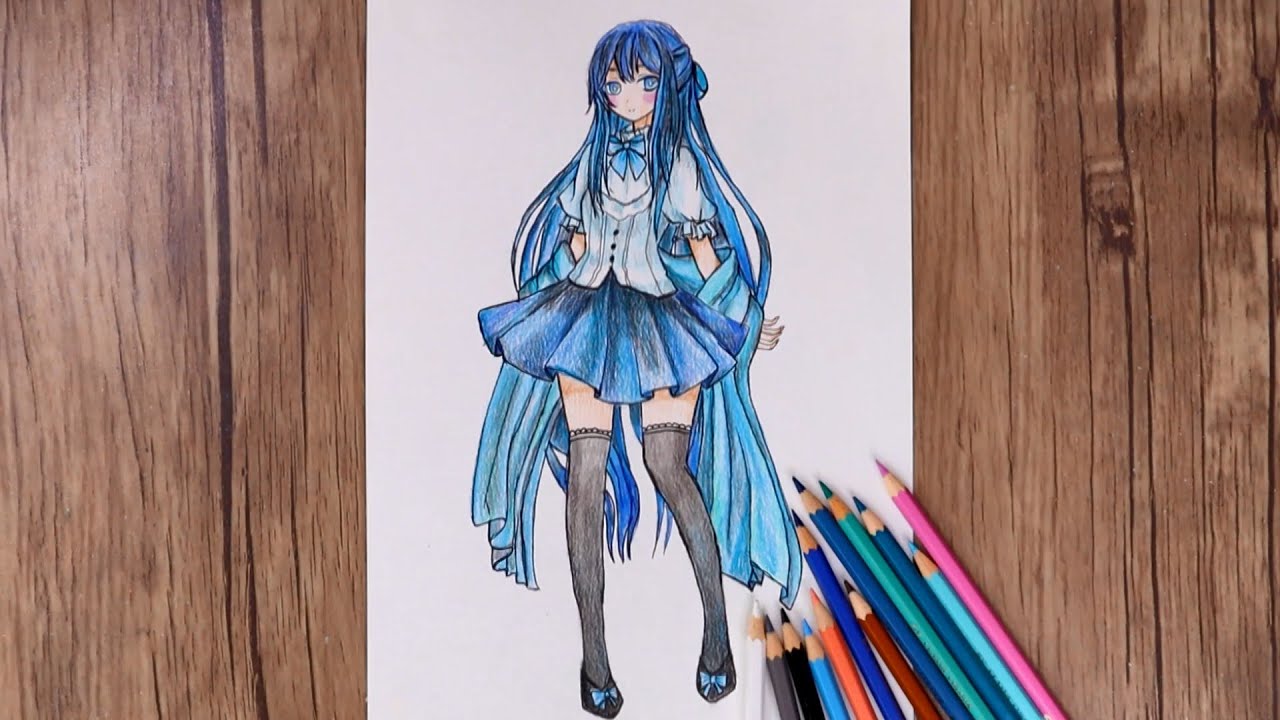 Cartoon girl with long blue hair - wide 9