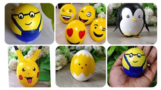 Simple Eggshell craft ideas/Easy eggshell Craft's of penguin/ minions/Emojis/#eggshell.. episode 19