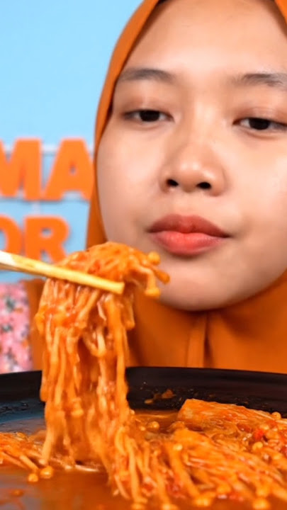 ASMR Makan Jamur Enoki Pedas | Crispy & Juicy❗️