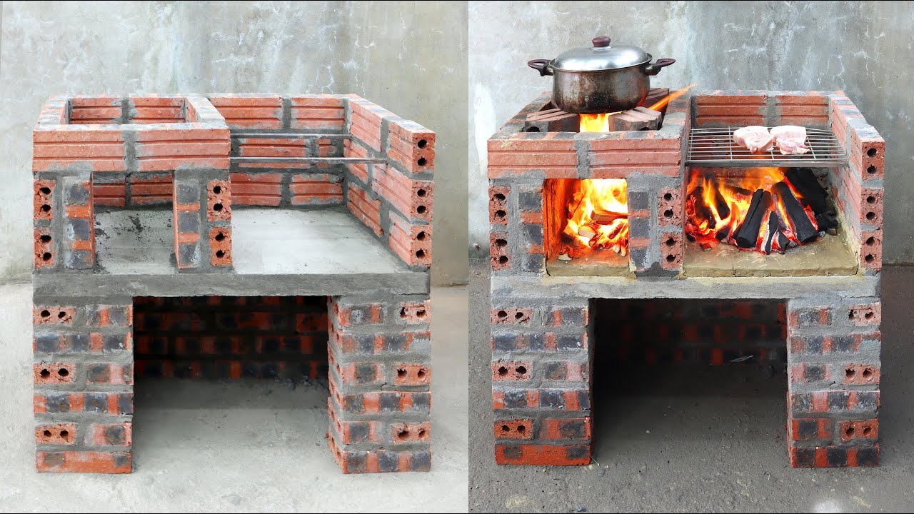 Build a 2-in-1 outdoor wood stove with brick + cement \ DIY wood stove