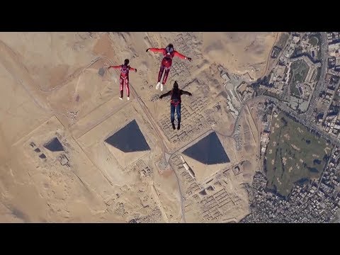 Skydivers Soar Above Egyptian Pyramids: Greg Crozier & Karine Joly, freefly world champions