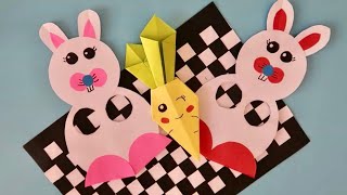 Paper Crafts - How to Make Paper Rabbits Eating Carrot for Beginner
