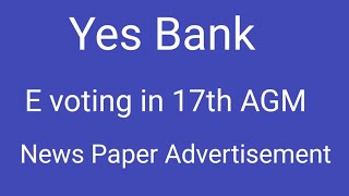 Evoting In 17Th Agm Of Yes Bank Yes Bank Latest News Today Yes Bank Share Latest News Yes Bank
