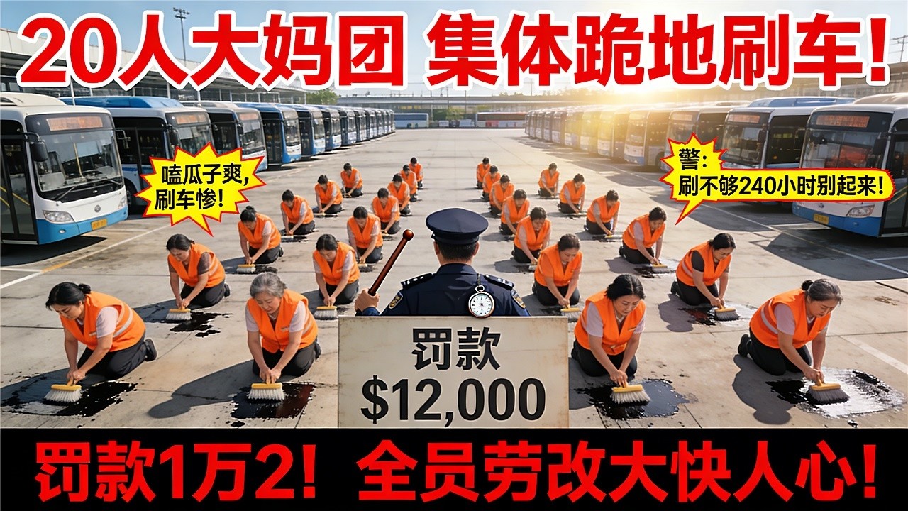 20名大妈把公交车当自家炕头！一路嗑瓜子、吐皮、削苹果！满地垃圾！司机劝阻被骂：'我交了车票钱，还要我打扫卫生？'罚款$12,000+扫公交240小时！