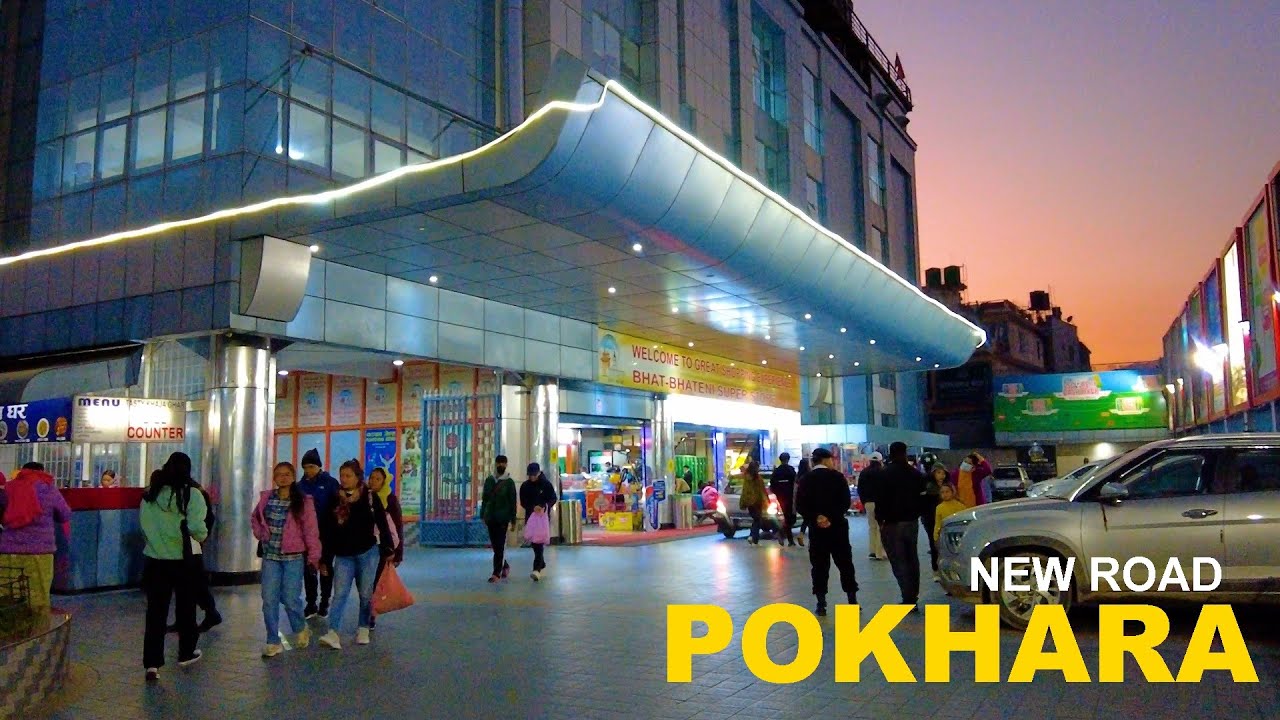 New Road Pokhara [4K🇳🇵] Virtual Walking Tour around the City, Nepal 2023