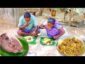 santali tribe couple cooking&amp;eating GOAT HEAD masala curry after a long time||mutton curry recipe