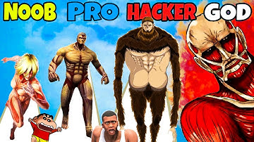 NOOB Vs PRO Vs HACKER IN TITAN RUSH 3D | SHINCHAN VS FRANKLIN VS CHOP | DREAM SQUAD