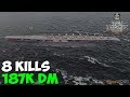 World of WarShips | Hosho | 8 KILLS | 187K Damage - Replay Gameplay 4K 60 fps