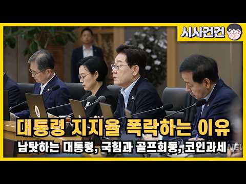 [편집본] 정책내고 남탓하고, 국힘과 골프치고, 코인에 22%과세하고...지지율 폭락 안하는게 이상하지 — 시사건건