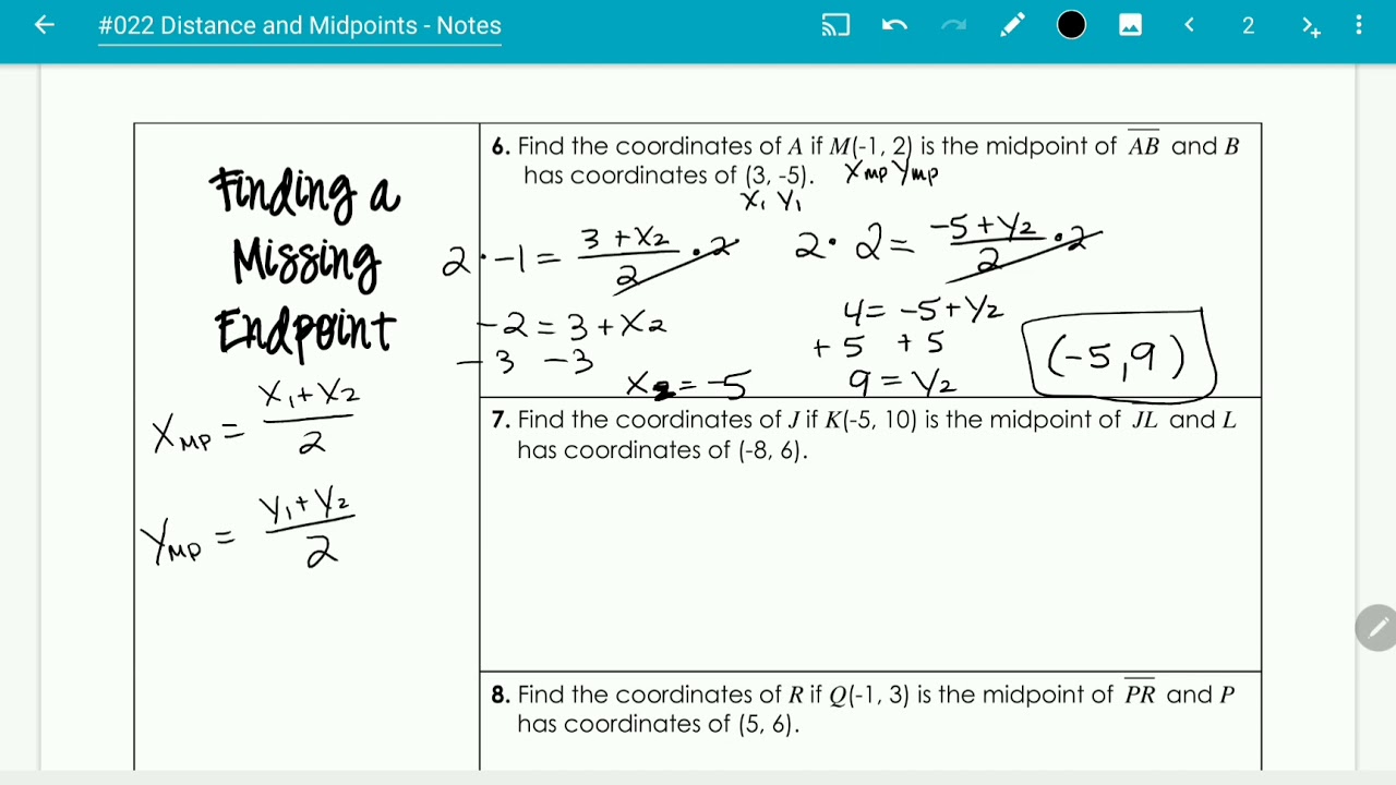 Geometry 022 Distance And Midpoints Notes Youtube